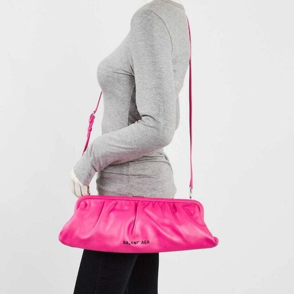 Balenciaga Fuchsia Grained Leather XL Cloud Clutch Bag - Picture 12 of 12